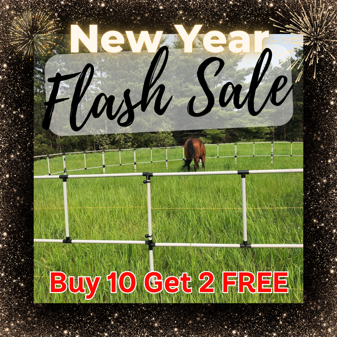 Ready Made Portable Electric Horse Corral Fencing: (Electric EconoLine 10+2=12 Panels; 2 Rails)