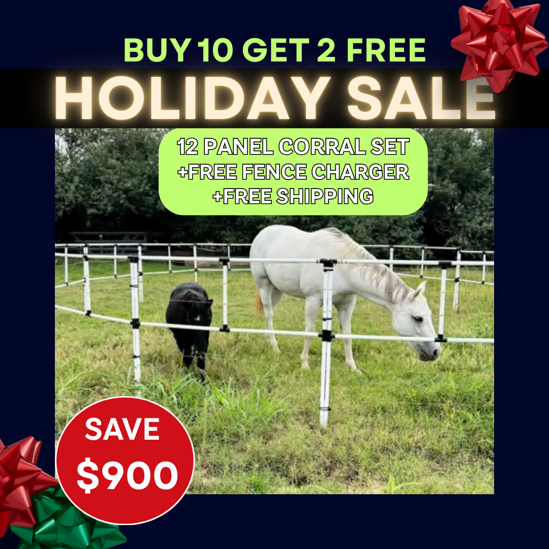 Ready Made Portable Electric Horse Corral Fencing: (Electric EconoLine 10+2=12 Panels; 2 Rails)