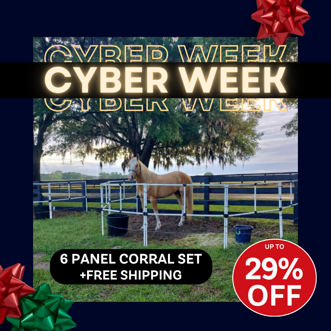 Ready Made Portable Electric Horse Corral Fencing: (Electric EconoLine 6 Panels; 2 Rails)