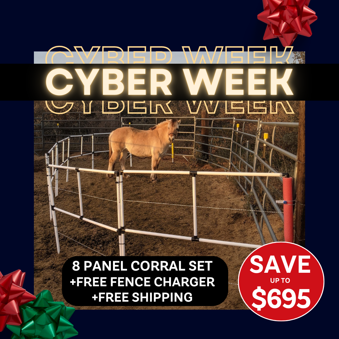 Ready Made Portable Electric Horse Corral Fencing: (Electric EconoLine 8 Panels; 2 Rails)
