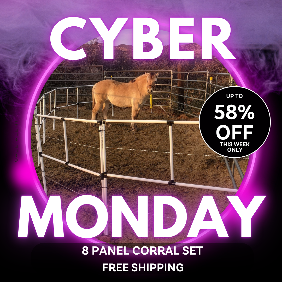 Ready Made Portable Electric Horse Corral Fencing: (Electric EconoLine 8 Panels; 2 Rails)