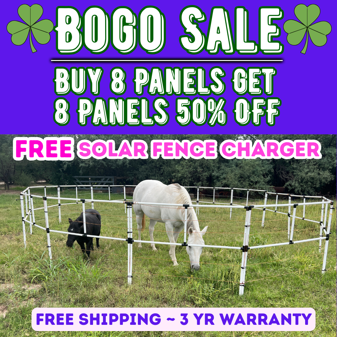 BOGO Ready Made Portable Electric Horse Corral Fencing: (Electric EconoLine 8x2 = 16 Panels; 2 Rails)