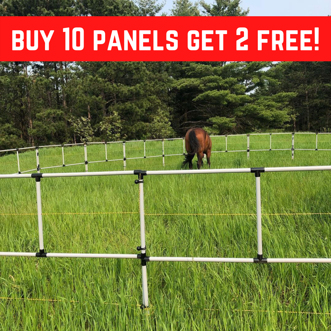 Ready Made Portable Electric Horse Corral Fencing: (Electric EconoLine 10+2=12 Panels; 2 Rails)