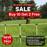 Ready Made Portable Electric Horse Corral Fencing: (Electric EconoLine 10+2=12 Panels; 2 Rails)