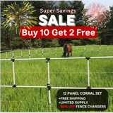 Ready Made Portable Electric Horse Corral Fencing: (Electric EconoLine 10+2=12 Panels; 2 Rails)