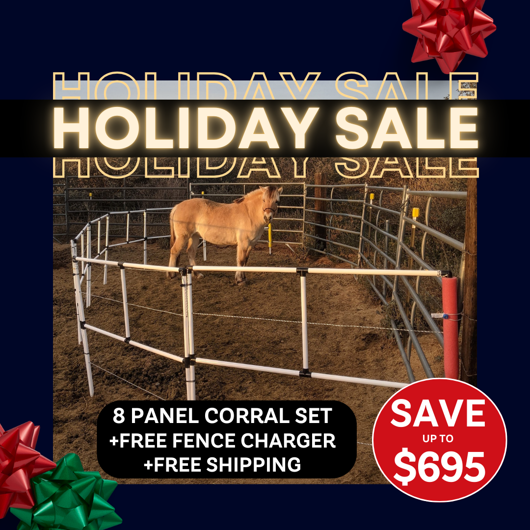 Ready Made Portable Electric Horse Corral Fencing: (Electric EconoLine 8 Panels; 2 Rails)