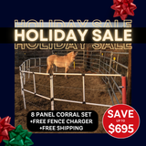 Ready Made Portable Electric Horse Corral Fencing: (Electric EconoLine 8 Panels; 2 Rails)