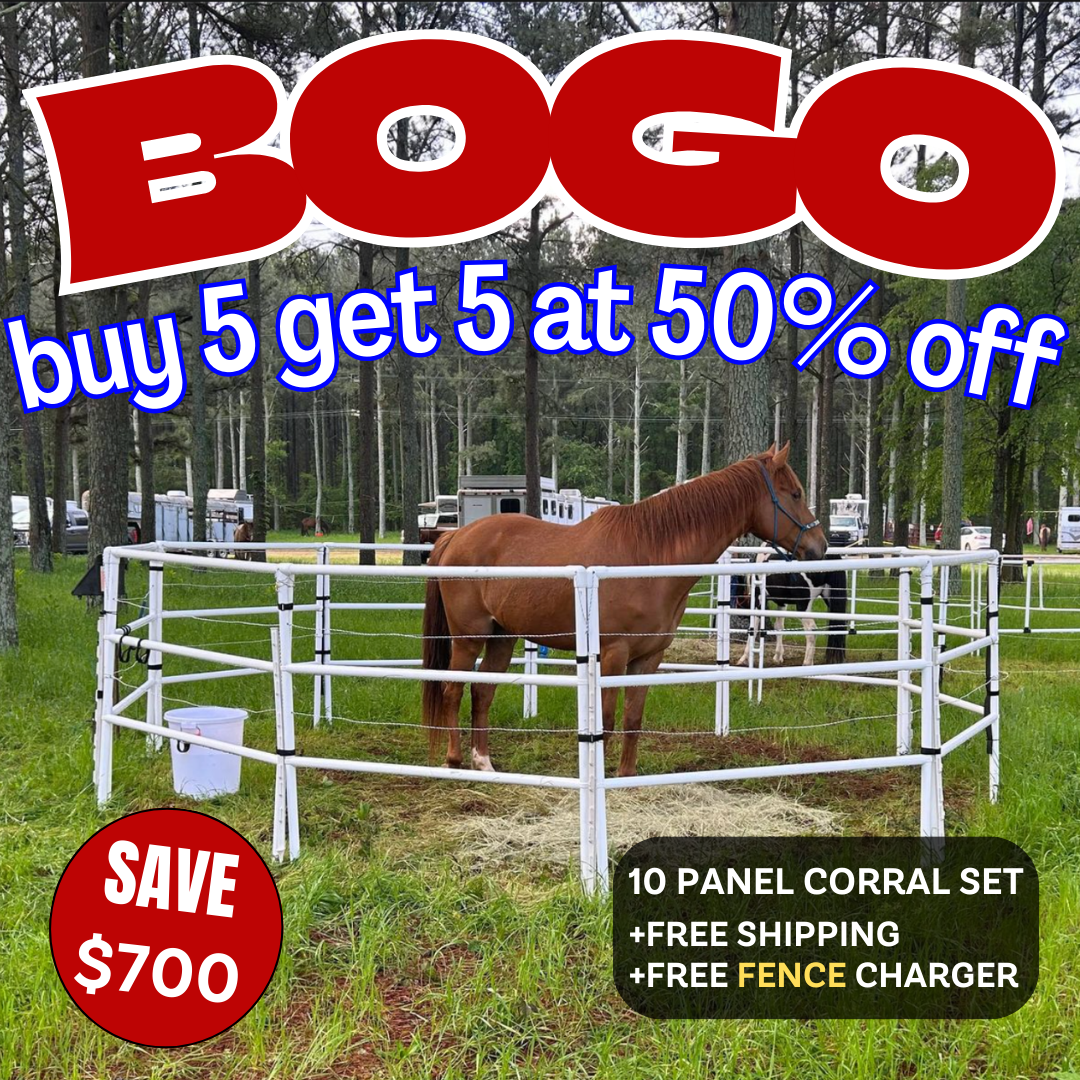 BOGO Modular Horse Corral Portable Panel Fencing:  (BOGO50 5+5 = 10 Panels 3 Rails)