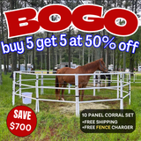 BOGO Modular Horse Corral Portable Panel Fencing:  (BOGO50 5+5 = 10 Panels 3 Rails)