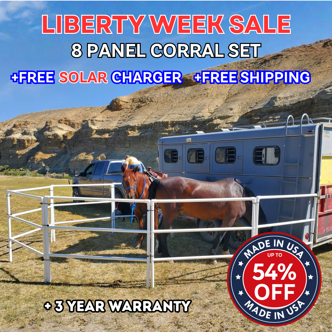 Modular Horse Corral Portable Panel Fencing: (Liberty 8 Panels; 3 Rails)