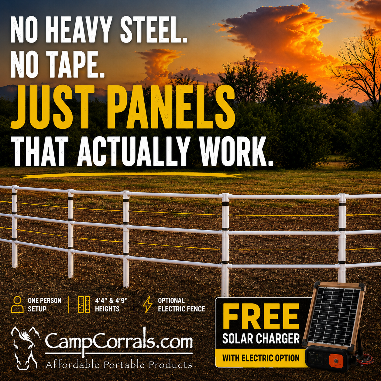 Portable horse corral panel attached beside a trailer