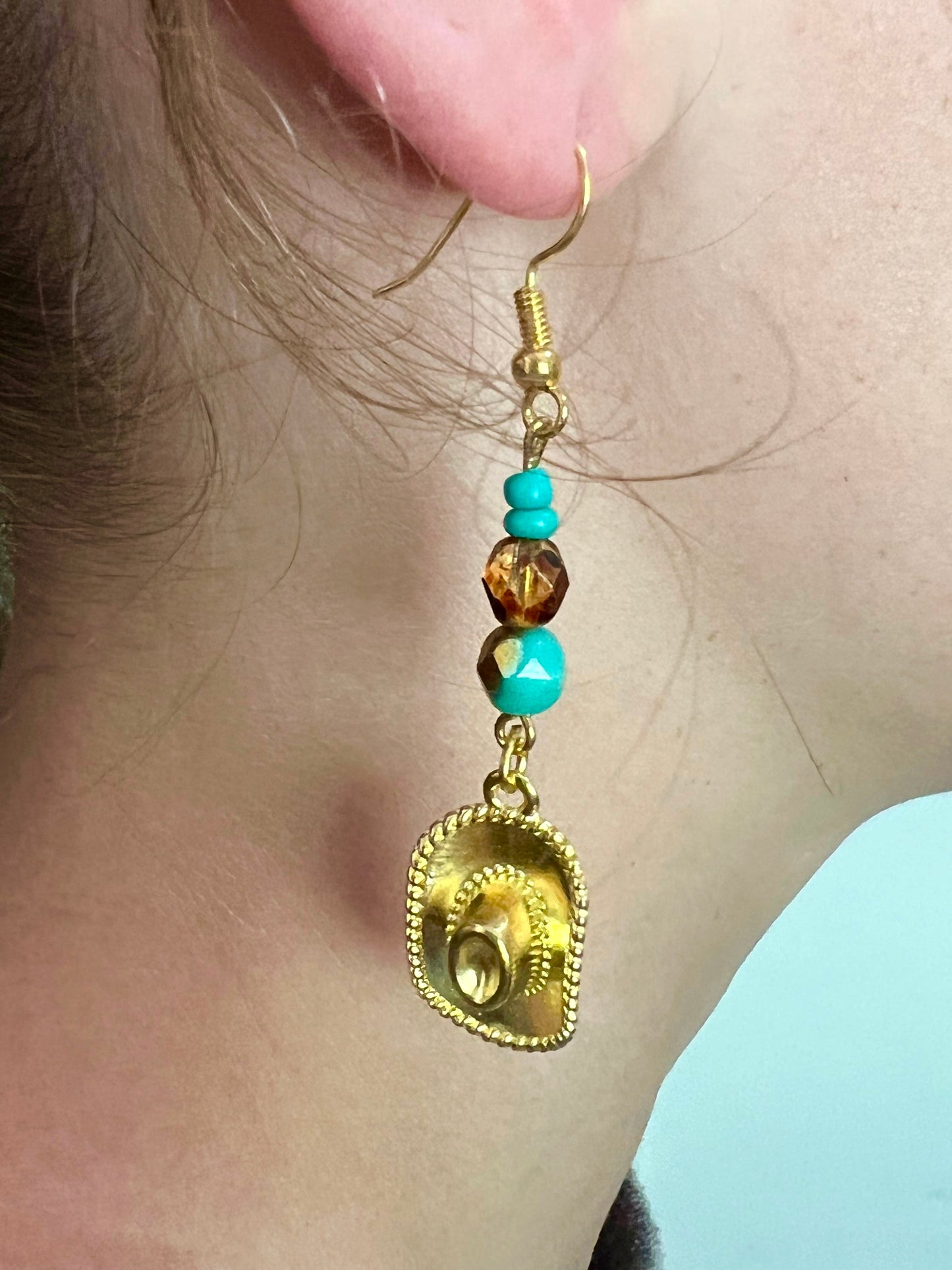 Gold & Turquoise Cowboy Hat Earrings