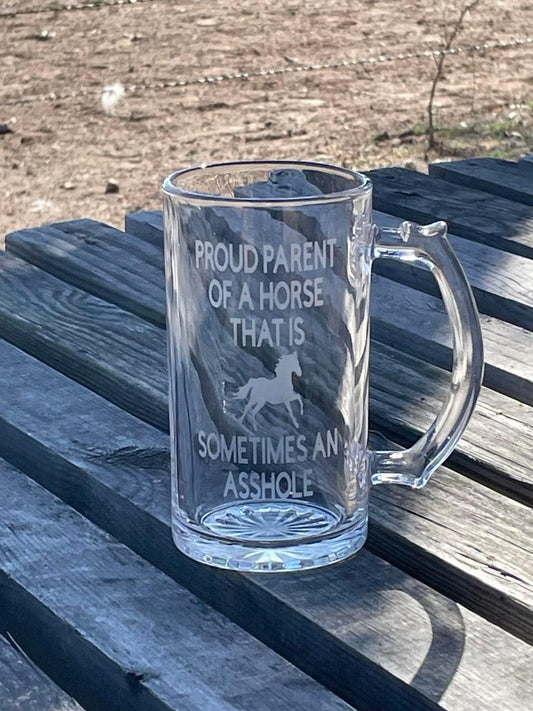 "Proud Parent A** Horse" DIY Etched Glass Mug